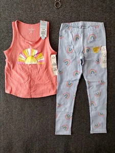 Cat & Jack Girls Pajamas Set Coral Tank + Gray Pants Graphic S 6/6X - Picture 1 of 14