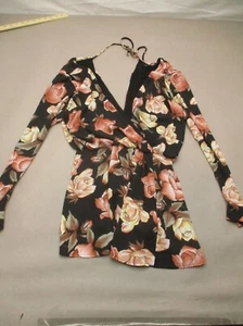 Pagliaccetto estivo Honey Punch taglia L donna floreale manica lunga cravatta schiena surplice 168 - Foto 1 di 9