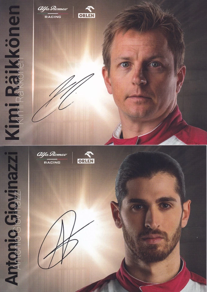 Alfa Romeo F1 Team Kimi Raikkonen, Antonio Giovinazzi autograph card - Bild 1 von 1