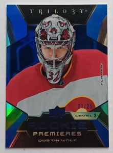 2023-24 UD Trilogy Nivel 3 Raro Azul Novato Dustin Wolf/25 Calgary Flames RC - Imagen 1 de 2