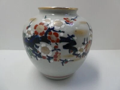 CHINESE CRACKLE GLAZE HAND PAINTED FLORAL CHERRY BLOSSOM POTTERY VASE STAMP BASE - image 1 of 4