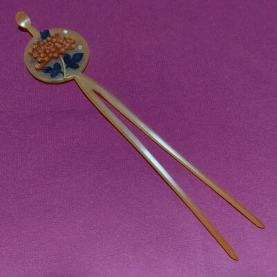 Horquilla japonesa Kanzashi ámbar 187 mm patrón crisantemo adorno para el cabello kimono Foto 1 de 4