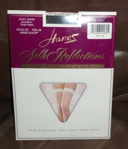 Hanes Silky Thigh Highs Barely Black Color Size AB Nylons Silk Reflections 1990s - Picture 1 of 5