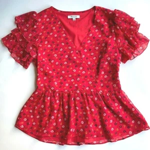 Madewell Tiered-Sleeve Peplum Top in Metallic Prairie Posies, Sz 4 - Picture 1 of 9
