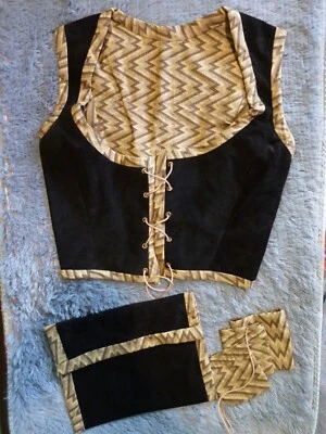 XS Chaleco Renacentista Negro Gamuza y Tostado con Cordones + Bolsos Renfest Bruja Larp Foto 1 de 4