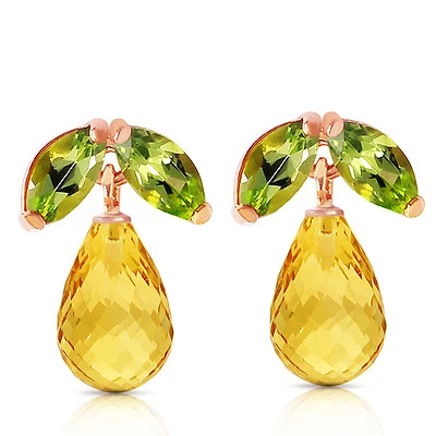 14K Solid Rose Gold Stud Earrings with Peridots & Citrines - Image 1 of 4