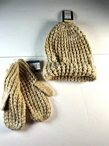 Light Brown Knitted Toboggan And Mittens - Picture 1 of 8