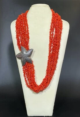 Collana 8 fili in rametti di vero corallo del mediterraneo - Immagine 1 di 4