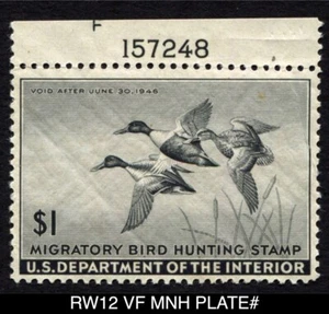 RW12 VF MNH PLATE# FLAWS 1945 Shovelers Federal Duck Stamp Migratory Waterfowl - Picture 1 of 2