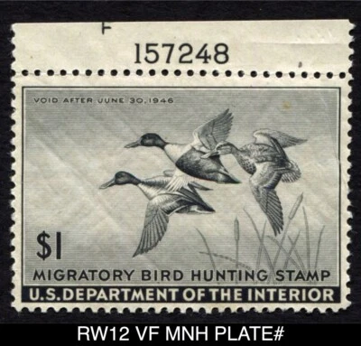RW12 VF MNH PLATE# FLAWS 1945 Shovelers Federal Duck Stamp Migratory Waterfowl - Image 1 of 2