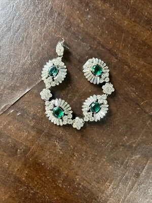 Pulsera de cadena de piedras preciosas esmeralda con forma ovalada verde vintage Foto 1 de 4