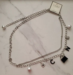 VERA By New York Womens Adjustable Silver Multi Strand with Charms Chain Belt - Picture 1 of 7