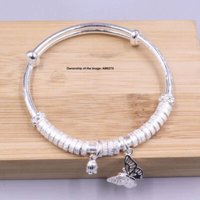 Pure 999 Fine Silver Bracelet Women Adjustable Lucky Abacus Bead Bangle 2.36inch - Image 1 of 4