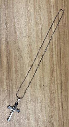 VETEMENTS Collana Moda Con Croce Nera Pietre Trasparenti 2” ~ NUOVA