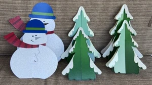 Set of 3 3D Table Christmas Centerpieces 2 sizes of each Snowman & 2 Pine Trees - Picture 1 of 6