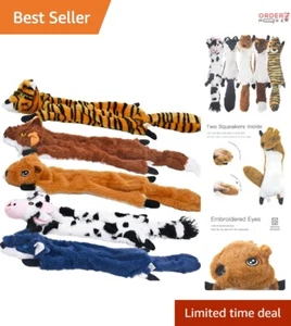 Dog Plush Toys 5 Pack No Stuffing Crinkle Squeaky Chew Toys for Boredom - Picture 1 of 10