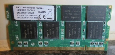 Computadora portátil PNY Technologies DDR1 RAM 1 GB funcionando Foto 1 de 3