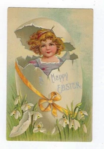 1908 Ostern Postkarte Int'l Art Serie #877 Mädchen kommt aus Ei geprägt - Bild 1 von 2
