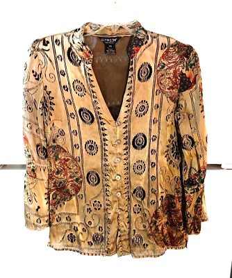 ЖЕНСКАЯ БЛУЗКА CITRON ЦВЕТОЧНЫЙ 3/4 РУКАВ ВИСКОЗА ШЕЛК СМЕСЬ ВЫГОРАНИЯ РАЗМЕР XS X-SMALL - Изображение 1 из 4