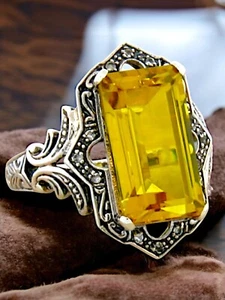 ANTIQUE STYLE 925 STERLING SILVER 4.5 Ct LAB-CREATED CITRINE & TOPAZ RING   #474 - Picture 1 of 3