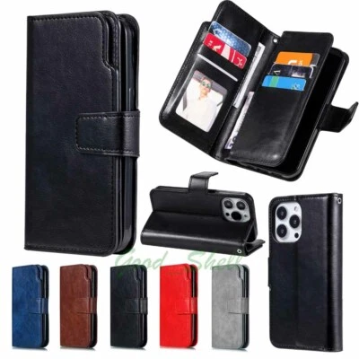 For iPhone 15 Pro 14 13 12 11 XS XR SE 8 7 Wallet Card Holder Leather Case Cover - Image 1 of 4