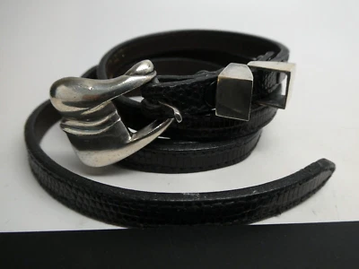 Cinturón negro vintage Barry Kieselstein Cord 1978 hebilla y guardianes de ley 925 Foto 1 de 4