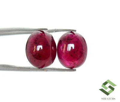 9x7 mm Natural Ruby Oval Cabochon Pair 6.43 CTS Loose Certified Gemstones - Image 1 of 4