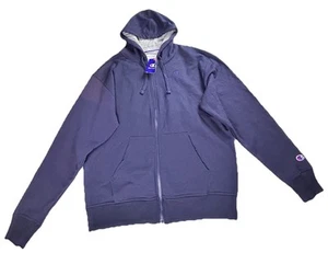 Champion Powerblend Double Dry Action Fleece Full Zip Hoodie Navy Blue Size L - Picture 1 of 9