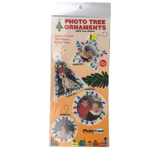 NOS Vintage Fotokarten Set 4 Foto Baumschmuck weiß Lichterkette Druck Stern - Bild 1 von 7