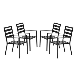 Patio Dining Black Chair 4PCS Wrought Iron In/Outdoor Garden Black with Backrest - Picture 1 of 8
