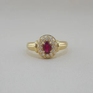 18 Karat massiver Gelbgold Diamant - Rubin Ring - Bild 1 von 5