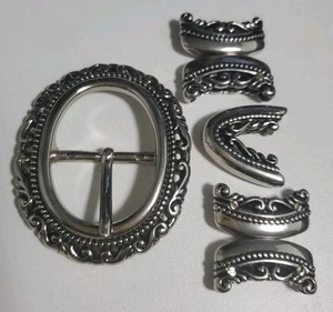 Brighton Western Belt Silver Tone Buckle And Hardware 4 Pieces - Picture 1 of 7
