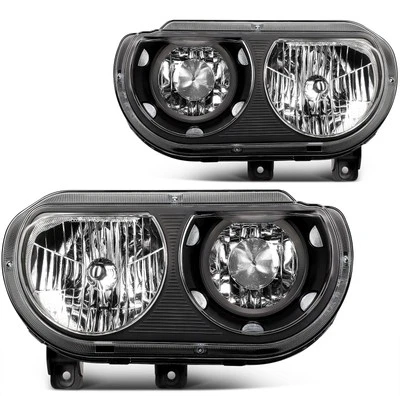 For 2008-2013 2014 Dodge Challenger Headlights Assembly Black Housing Left+Right - Image 1 of 4