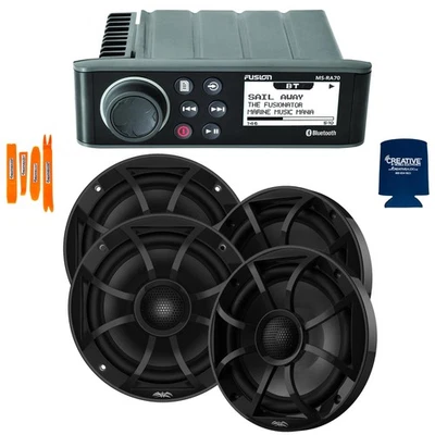 Fusion MS-RA70 Marine Stereo with Wet Sounds 6.5" Marine Speakers, Black Grill - Image 1 of 4