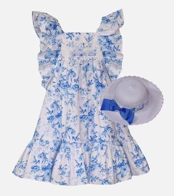 Delantal Bonnie Jean niña 6 Charlotte 2 piezas Conjunto de vestido y sombrero floral nuevo con etiquetas Foto 1 de 4