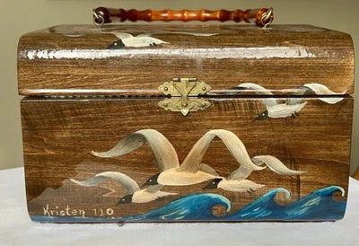 Seagulls in Flight Handmade Wooden Box Purse Handbag Signed Kristen 110 - Image 1 of 4