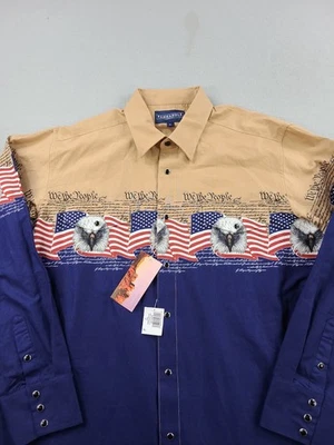 Camisa masculina Panhandle XL azul bandeira americana pérola Snap águia careca ocidental - Imagem 1 de 4