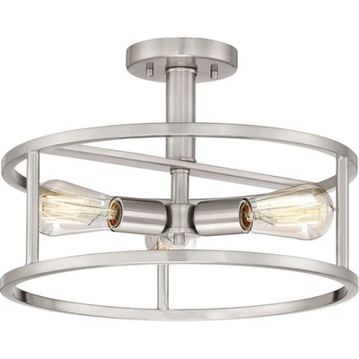 New Harbor - 3 Light Semi-Flush Mount - 10.5 Inches high-Brushed Nickel Finish - Image 1 of 4