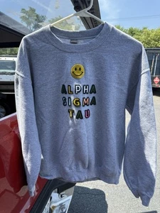 Vintage Alpha Sigma Tau Gray Sweatshirt Size Medium - Picture 1 of 4