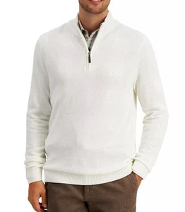 Club Room Herren Pullover Evl Textur 1/4 Reißverschluss Winter Elfenbein Pulli Größe Small NEU - Bild 1 von 2