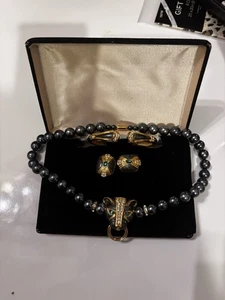 KJL Avon Duchess of Windsor Rhinestone Panther Necklace Earrings Bracelet 3PC - Picture 1 of 10