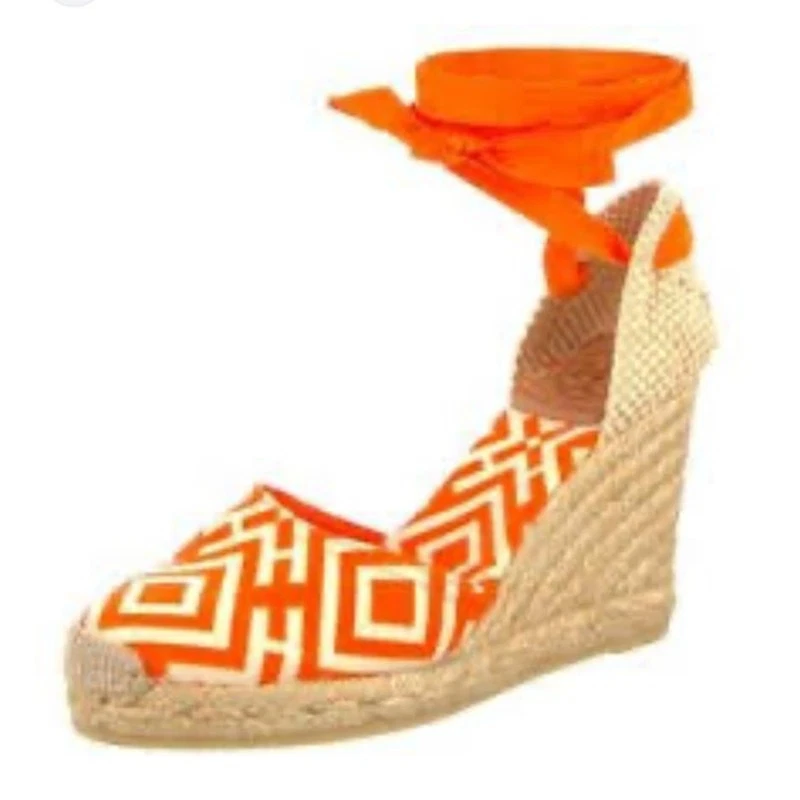 Alpargata Tory Burch Naranja Geométrica Con Cordones Cuña Talla 9 Foto 1 de 4