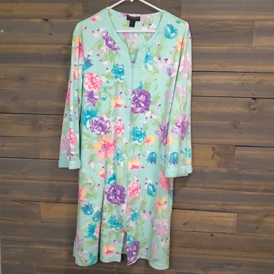 Miss Elaine Relax Robe Womens XL Pastel Floral Full Zip Pockets Housecoat Sleep - Image 1 of 4