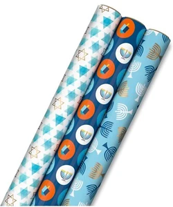 Hallmark Tree of Life Hanukkah Wrapping Paper with Cutlines on Reverse - 3 Rolls - Picture 1 of 5