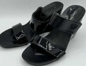 Calvin Klein slide on black Wedge Patent Sandals, Size 7 1/2 - Picture 1 of 16