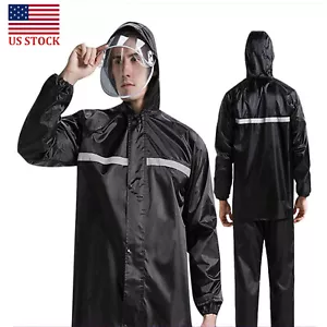 Black Raincoat Men Women Raincoat Suits Waterproof Hooded Rain Jacket Outdoor - Picture 1 of 19