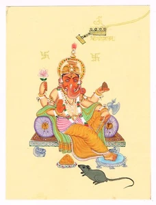Pintura hecha a mano del dios hindú Ganesha arte religioso sobre papel 4,5x6 pulgadas - Imagen 1 de 6