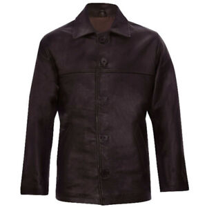Men's Genuine Lambskin Real Leather Waxed Shirt Jacket Vintage Slim fit Brown