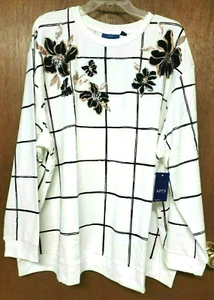 NWT Woman Plus APT 9 Floral Sequin KNIT TOP Size 4X White Windowpane Print $56 - Picture 1 of 3