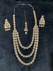 American Diamond AD stone bridal Indian Pakistani long 3 layered necklace set